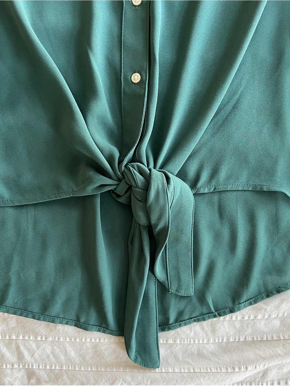 LOFT Teal Knot-Front V-Neck Blouse - Picture 2 of 6